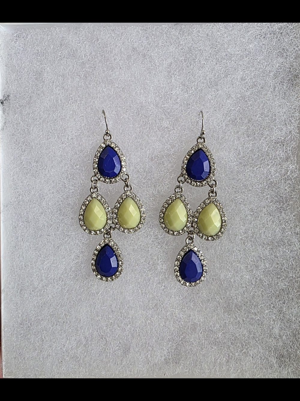Dangle Teardrop Crystal Earrings in Blue and Pale Yellow